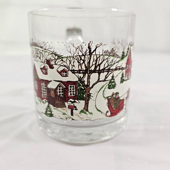 Vintage Libbey USA Christmas Winter Village 12 Oz Glass Mugs Cups - Set of 2 - Picture 12 of 17